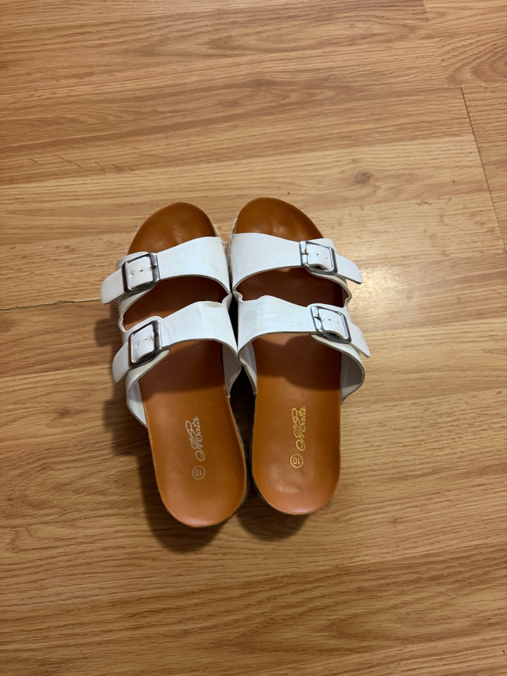 Women’s White Double-Buckle Platform Slide Sandals